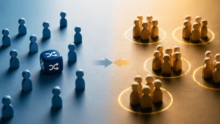 Spin Numbers interface showing a random teams generator dividing participants into balanced groups