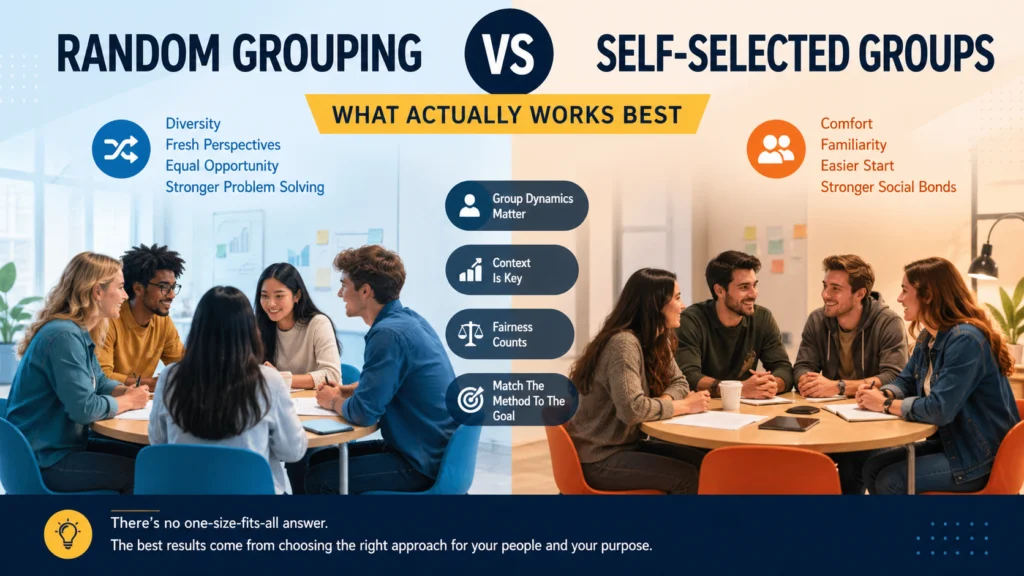 Comparison of random grouping and self-selected groups in collaborative team settings with diverse participants