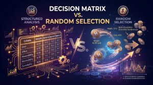 Flowchart diagram comparing decision matrix vs random selection for choices